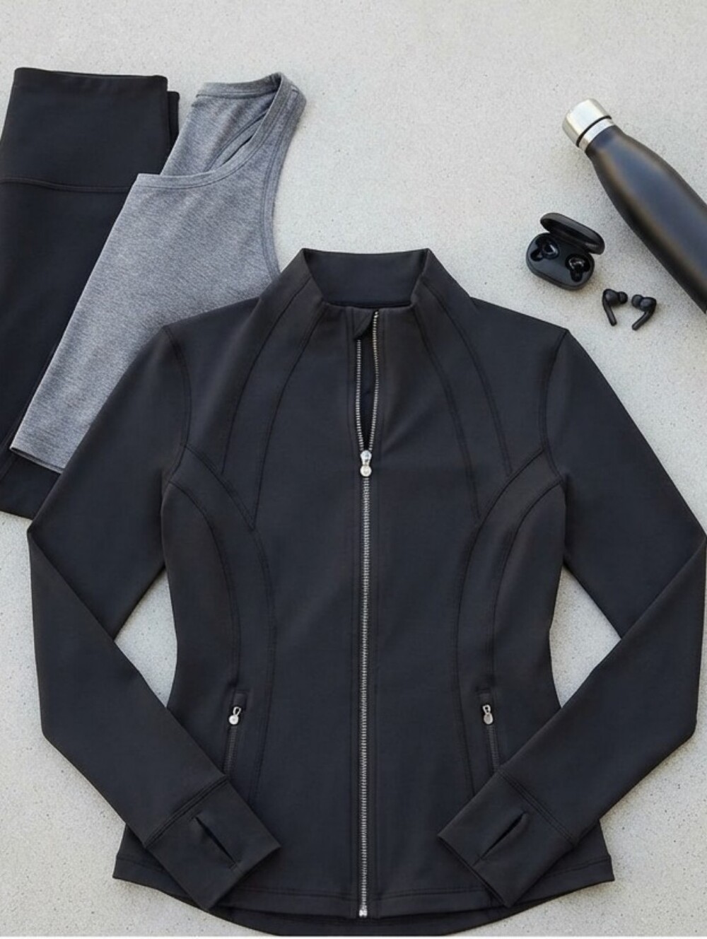 90 Degree By Reflex Black Zip-Up Athletic Jacket Thumbholes Size Large EUC